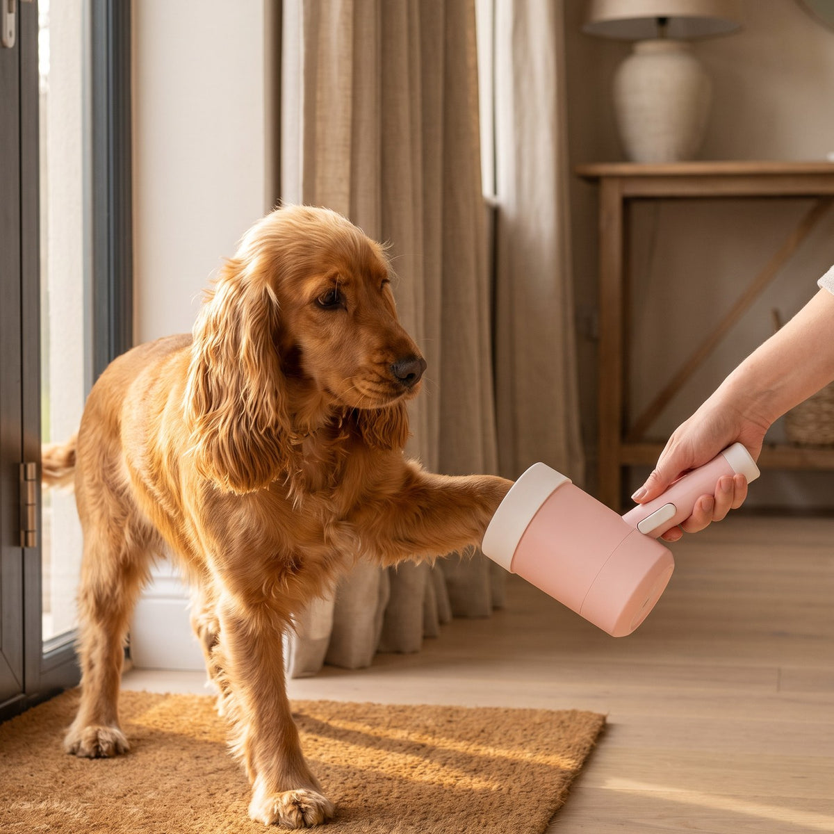 [tpa] Cocker spaniel paw in the rotating dog paw cleaner cup