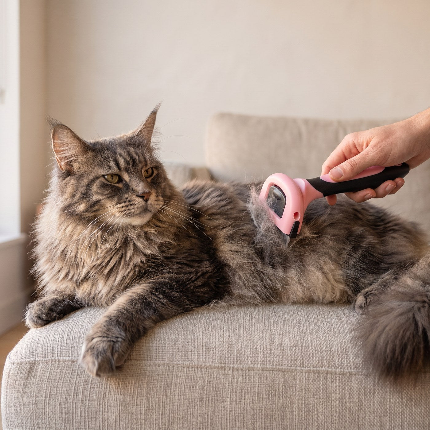 [tpa] Maine coon being combed with the undercoat rake deshedding tool