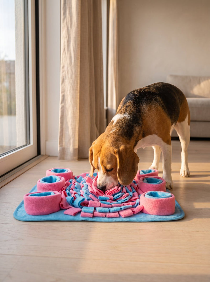 Beagle with the snuffle mat