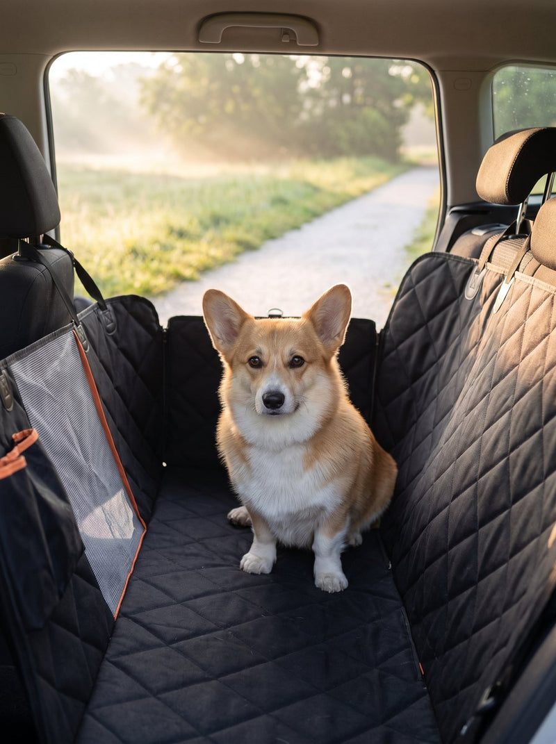 Corgi with the car seat hammock